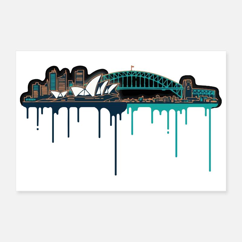 Sydney Skyline Neon Drop Print Poster 12" x 8" (30x20 cm)