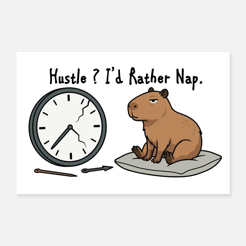 Capybara-Nickerchen-Humor Kaputte Uhr Poster 30x20 cm