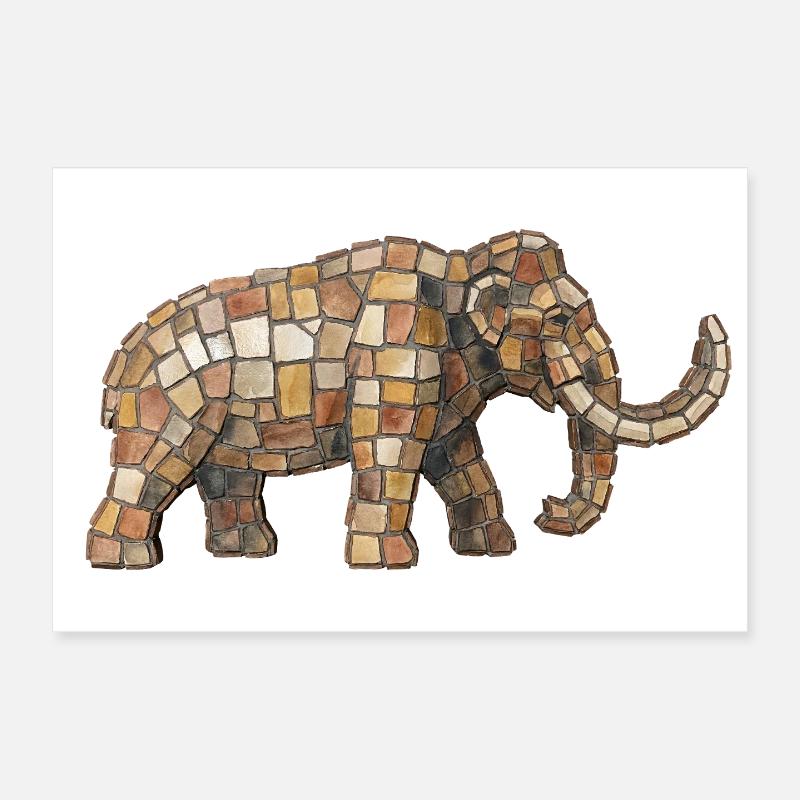 Mammoth Mosaic - Rustic Prehistoric Gift Poster 12" x 8" (30x20 cm)