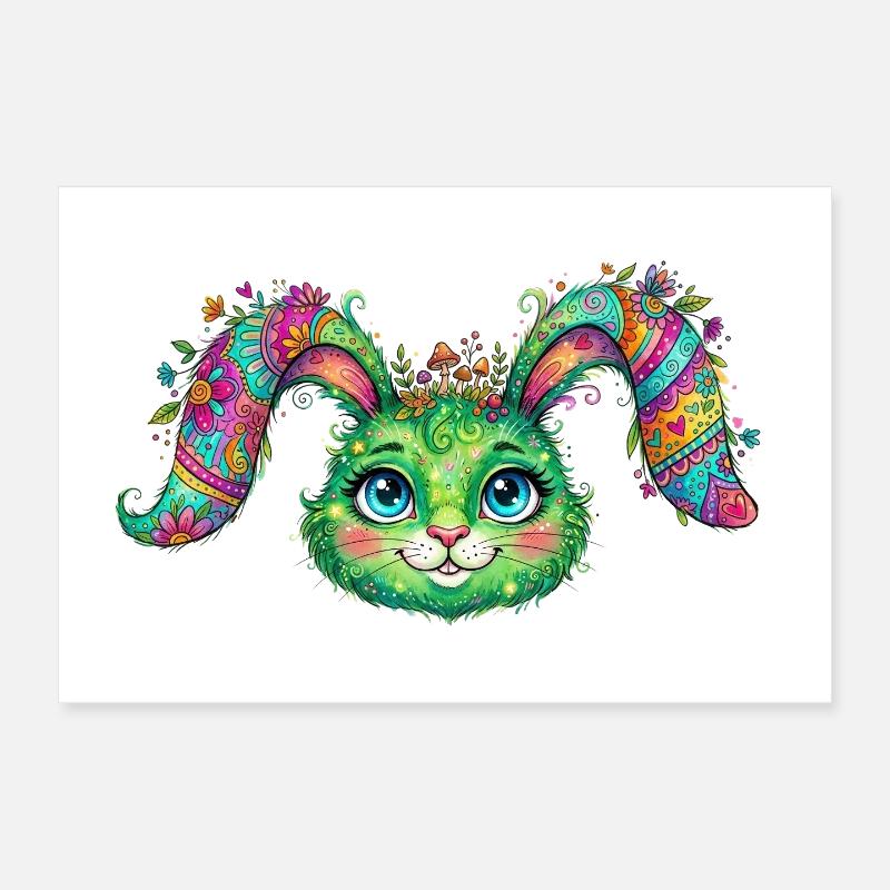 Lapin Fleur Coloré – Visage Poster 30 x 20 cm