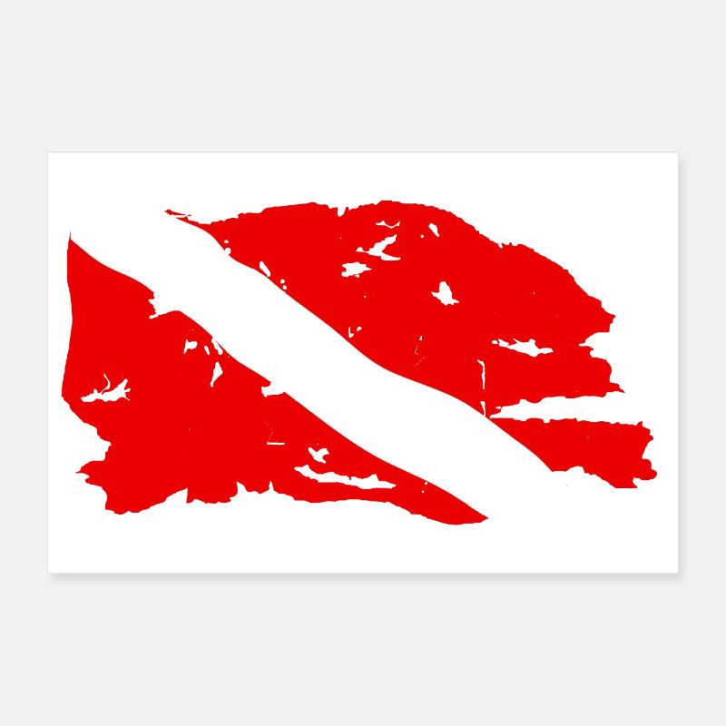 Drapeau Plongée Usé - Poster 30 x 20 cm - blanc