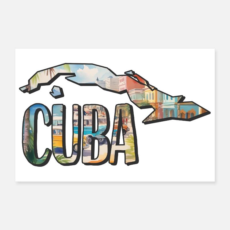 Carte à l’aquarelle de Cuba Poster 30 x 20 cm