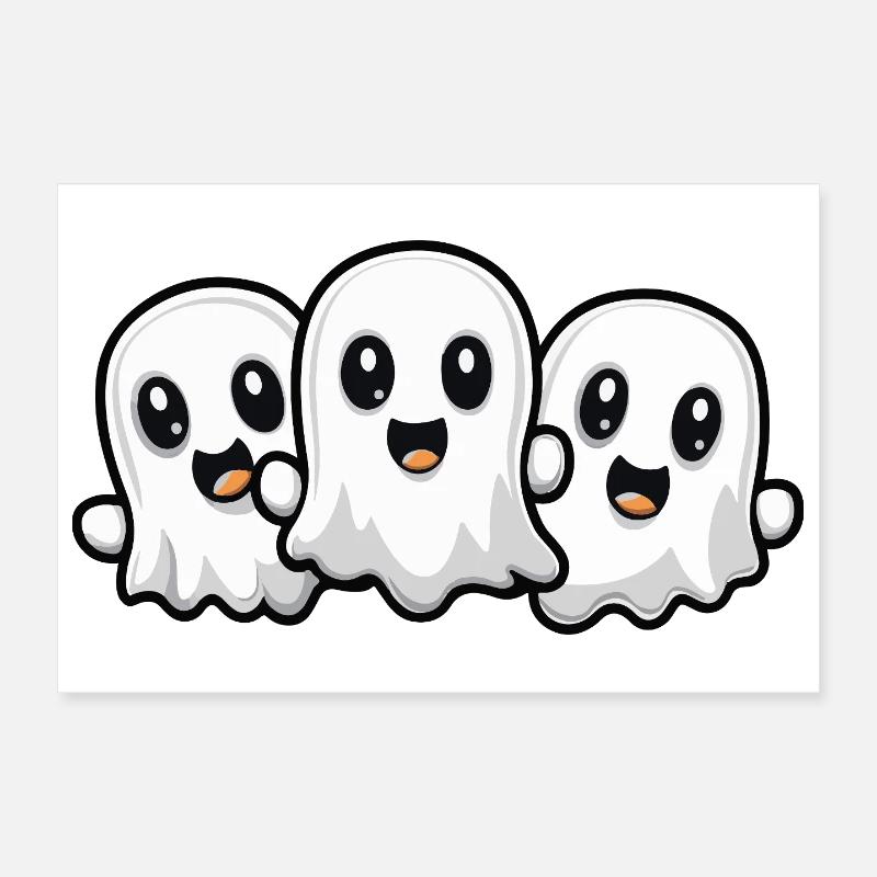 Ghosts Halloween Cute Comic Poster 12" x 8" (30x20 cm)