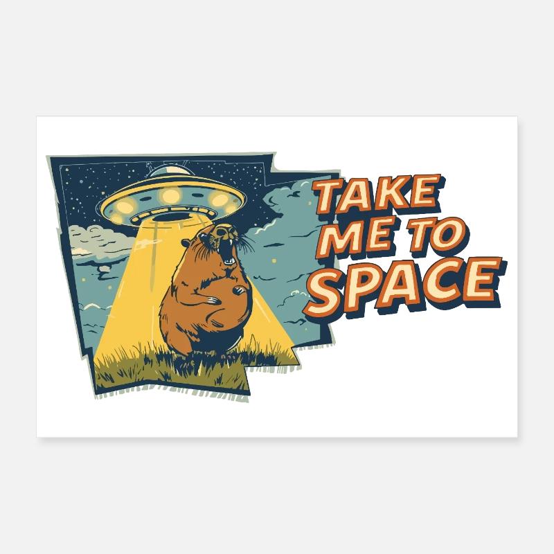 Emmenez-moi dans l’espace Capybara OVNI Pop Art Poster 30 x 20 cm