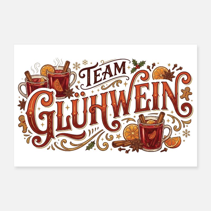 Équipe Vin chaud Marché de Noël Dicton de Noël Poster 30 x 20 cm