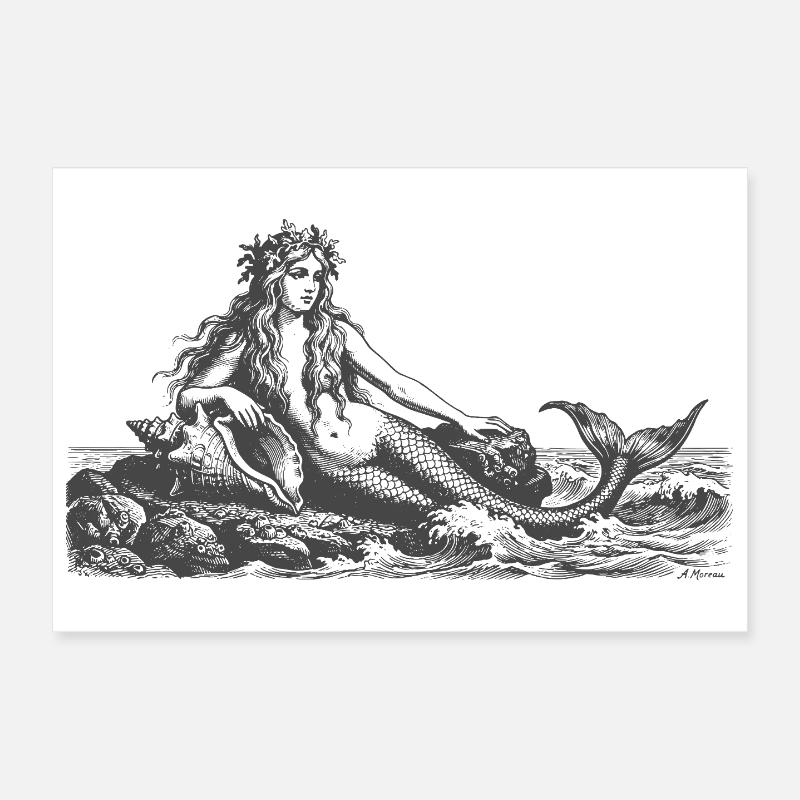 Mermaid by the Seashore Poster 12" x 8" (30x20 cm)