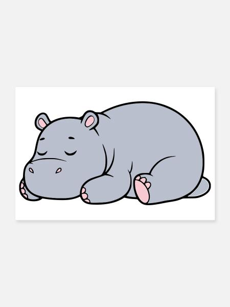 Hippopotame endormi Vecteur paresseux fatigué - Poster 30 x 20 cm - blanc - Devant