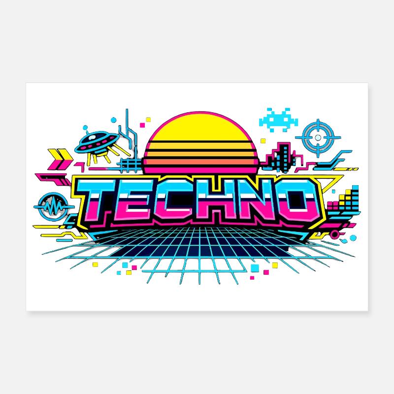 Neon Techno Horizon Poster 30 x 20 cm