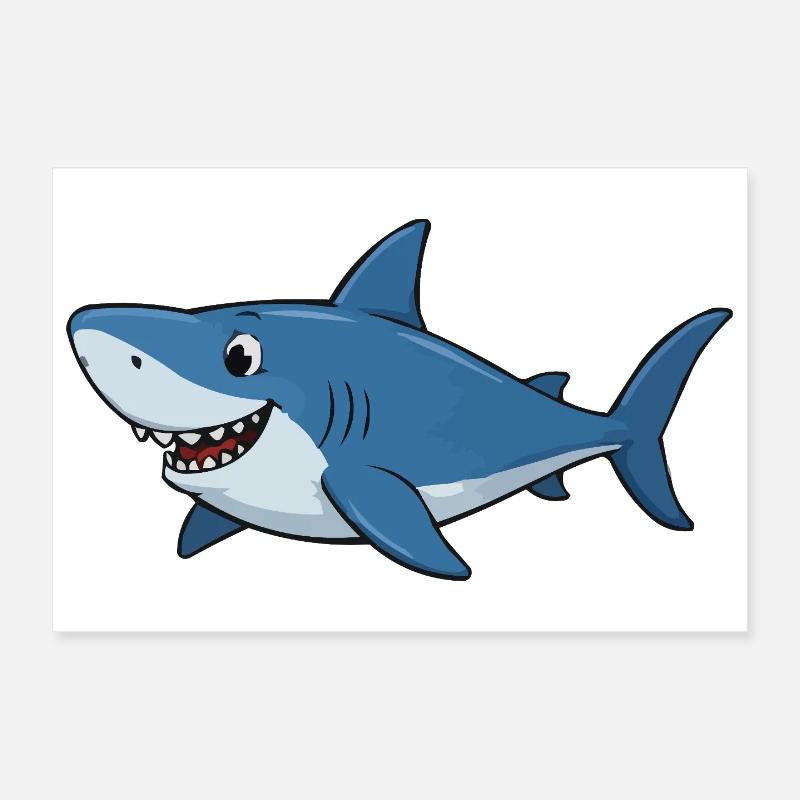 Aventure du requin de dessin animé bleu Poster 30 x 20 cm