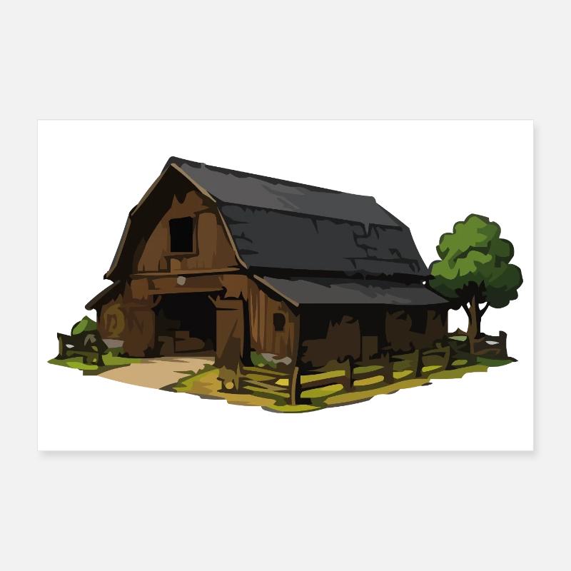 Rustikale Scheune Illustration Poster 30x20 cm
