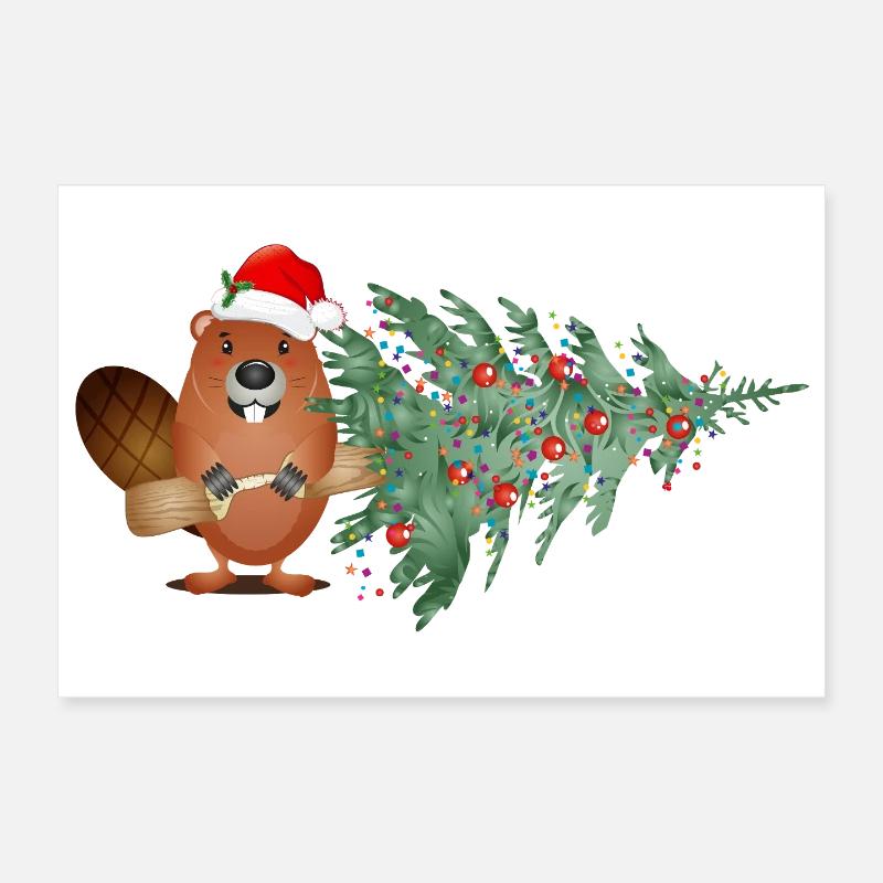 Mignon castor de Noël avec arbre de Noël Poster 30 x 20 cm