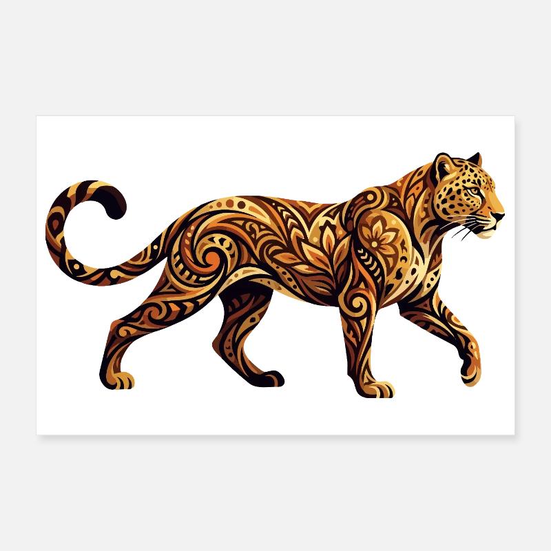 Ornamented Leopard Tribal Floral Pattern Motif Poster 12" x 8" (30x20 cm)