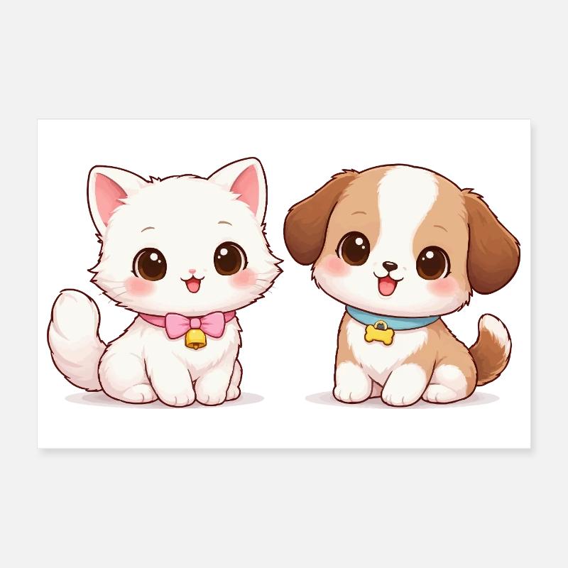 Dessin Chat Chien Poster 30 x 20 cm