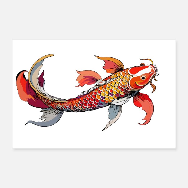 Rainbow Koi on Black Poster 12" x 8" (30x20 cm)