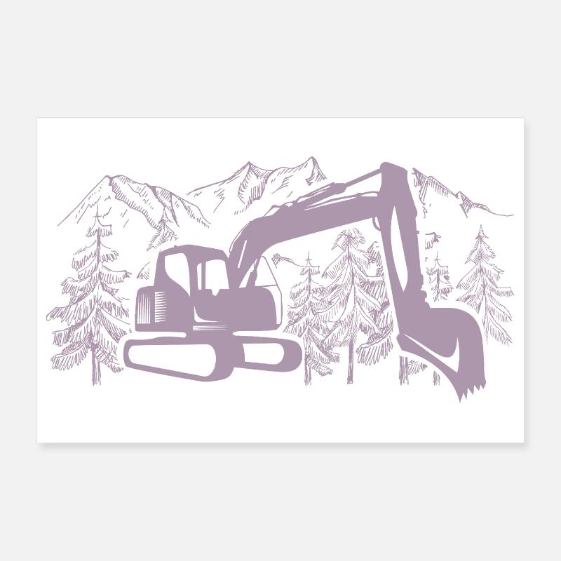 Excavator Silhouette Construction Equipment Operator Work Poster 12" x 8" (30x20 cm)