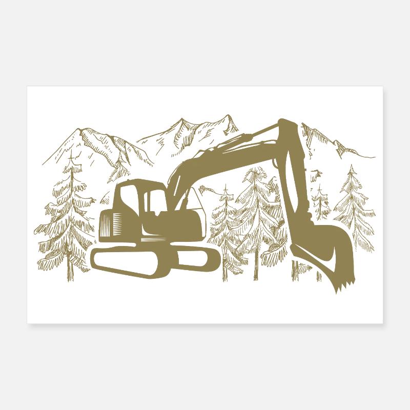 Bagger Silhouette Baugeräteführer Arbeit Poster 30x20 cm