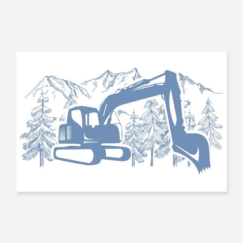 Excavator Silhouette Construction Equipment Operator Work Poster 12" x 8" (30x20 cm)