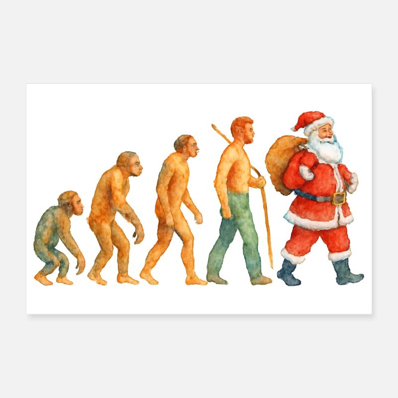 Evolution to Santa Claus – Watercolor Xmas Poster 12" x 8" (30x20 cm)