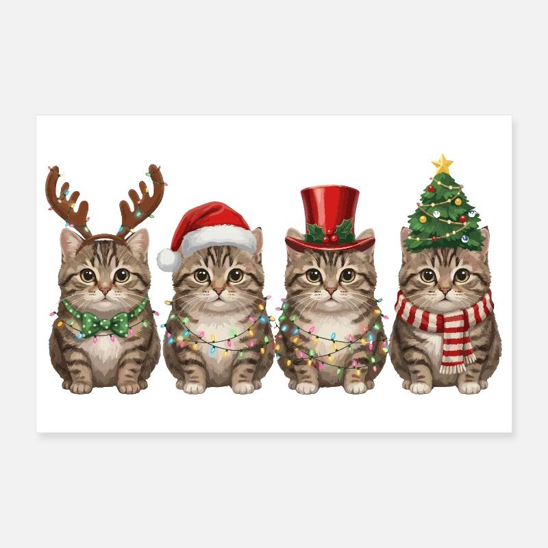 Chat tigré Père Noël Poster 30 x 20 cm