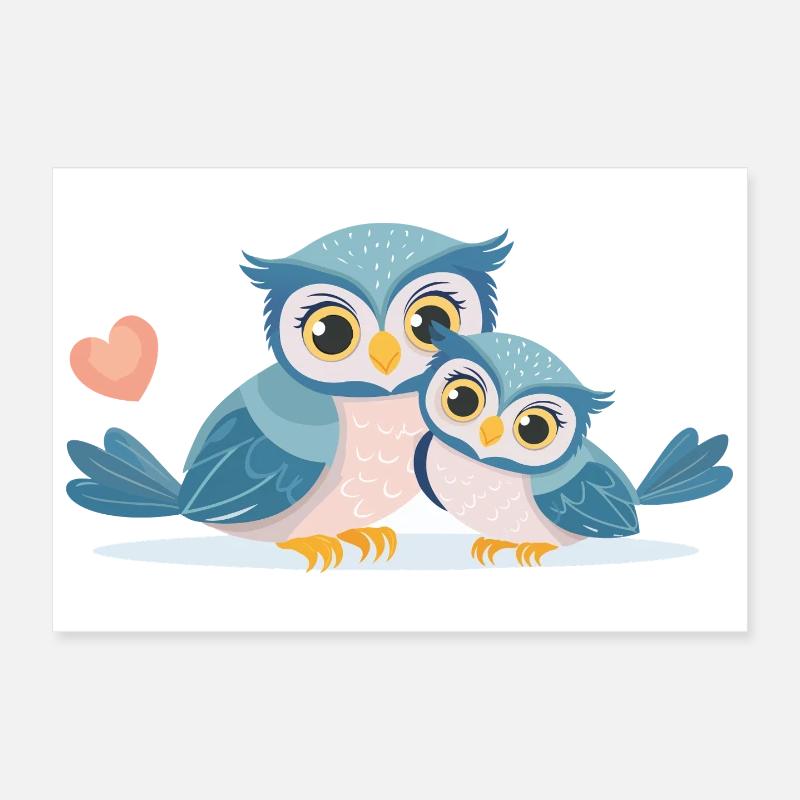 Eulenmama mit Kind Poster 30x20 cm