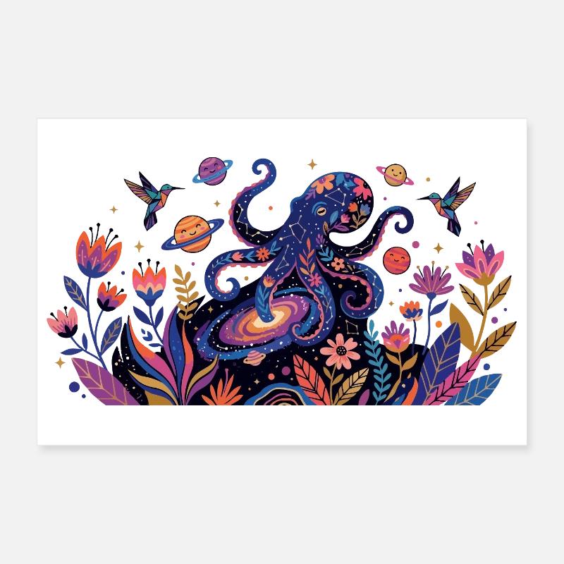 Psychedelic Kraken Bülten Nature Animals Pattern Poster 12" x 8" (30x20 cm)