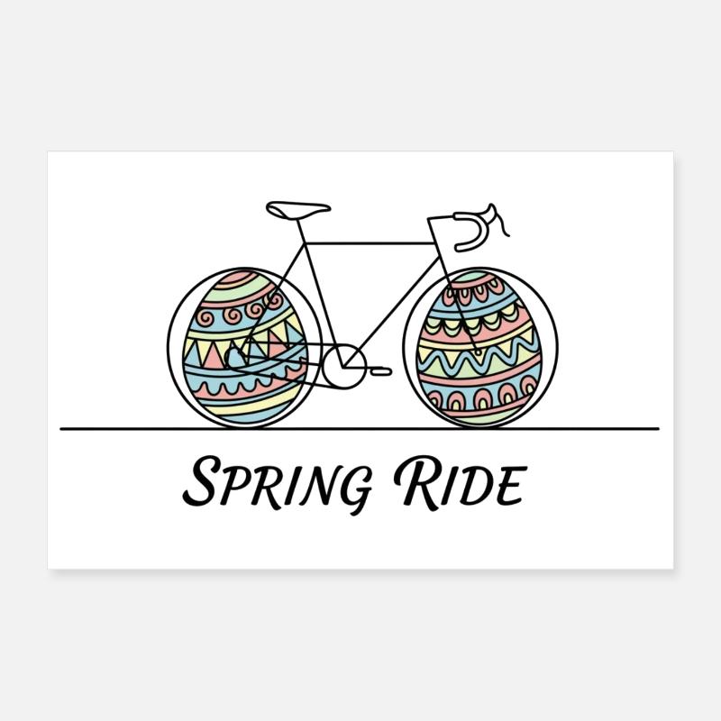Spring Ride Easter Bike Line Art - Poster 30x20 cm - Weiß