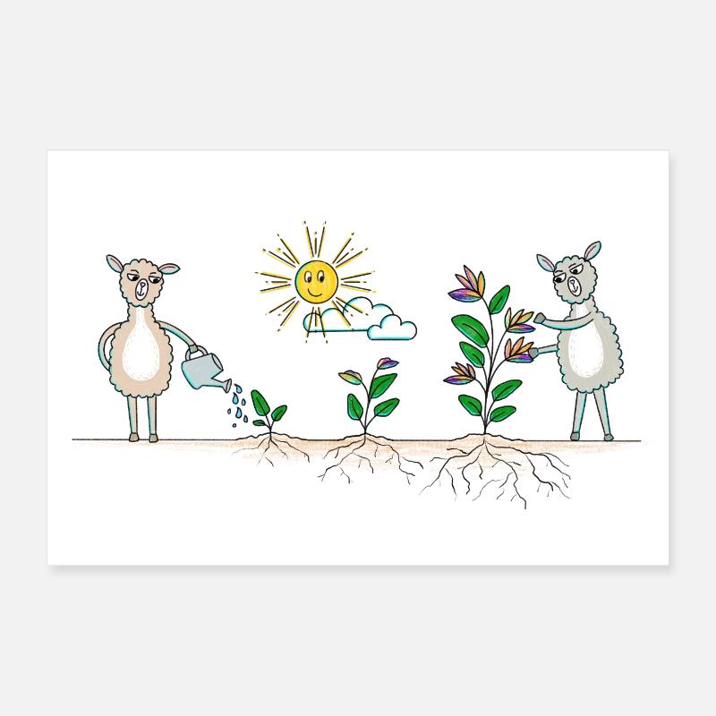 Lama Garten bunt - Poster 30x20 cm - Weiß
