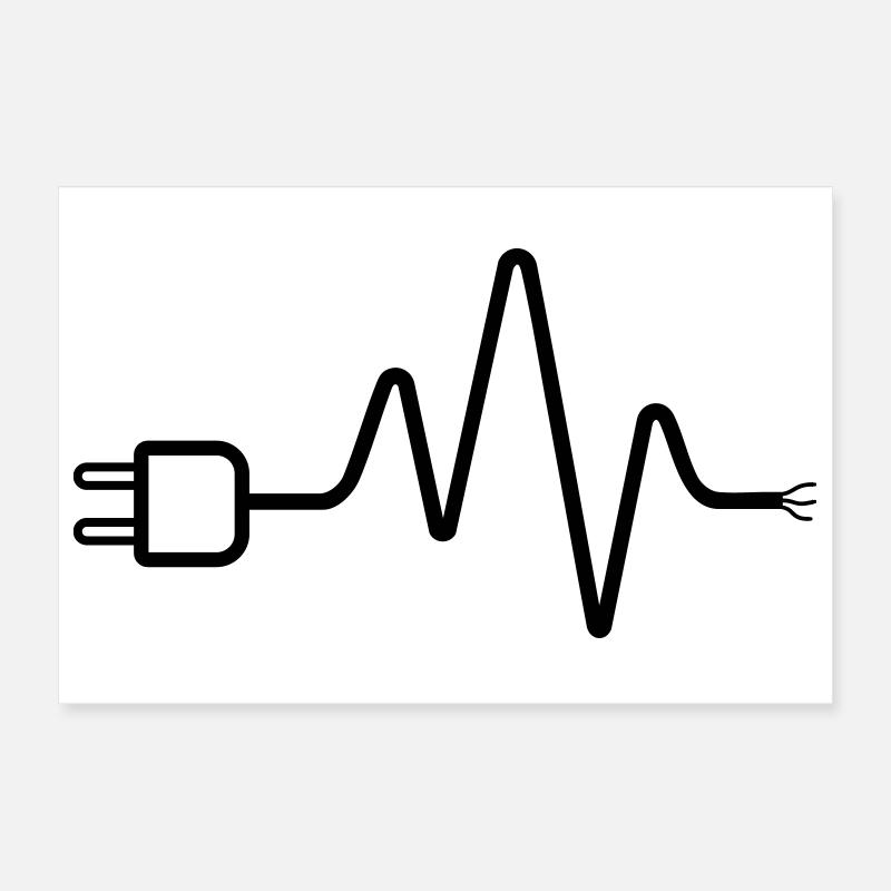 Electrician ECG Plug Cable Heartbeat Poster 12" x 8" (30x20 cm)
