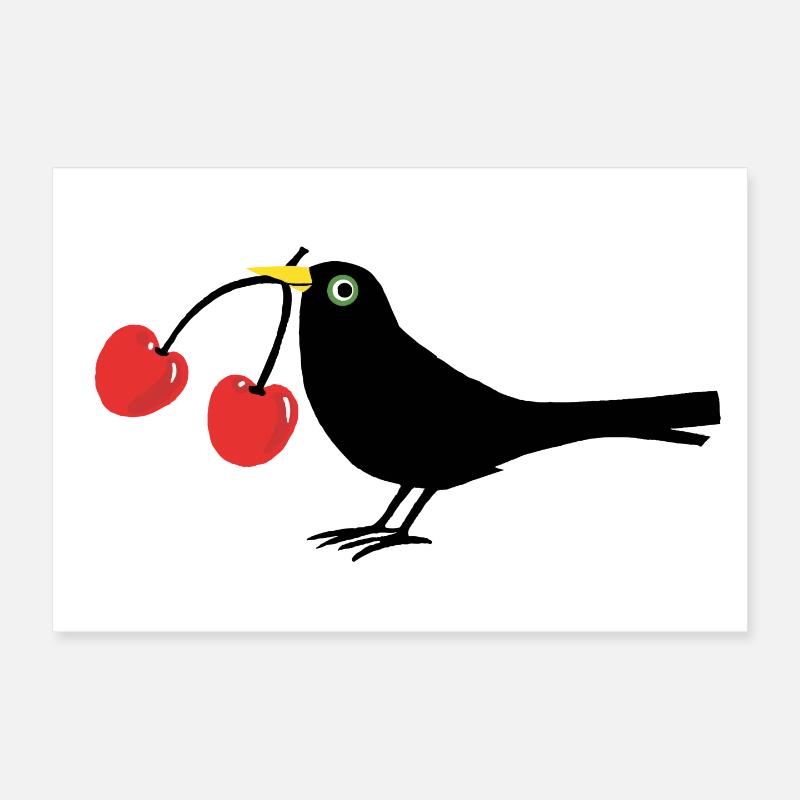 Krähe mit Kirschen Poster 30x20 cm