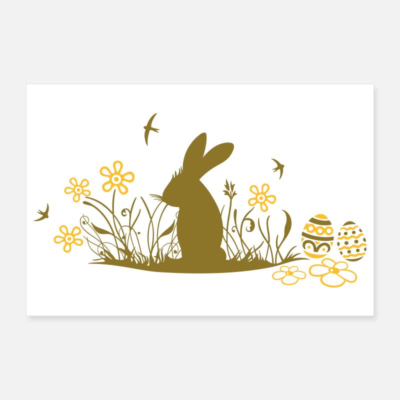 Easter bunny with Easter Eggs and flowers Poster 12" x 8" (30x20 cm)