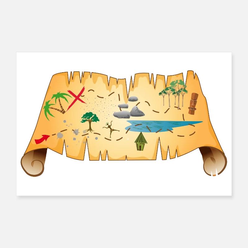 old treasure map on antique parchment Poster 12" x 8" (30x20 cm)