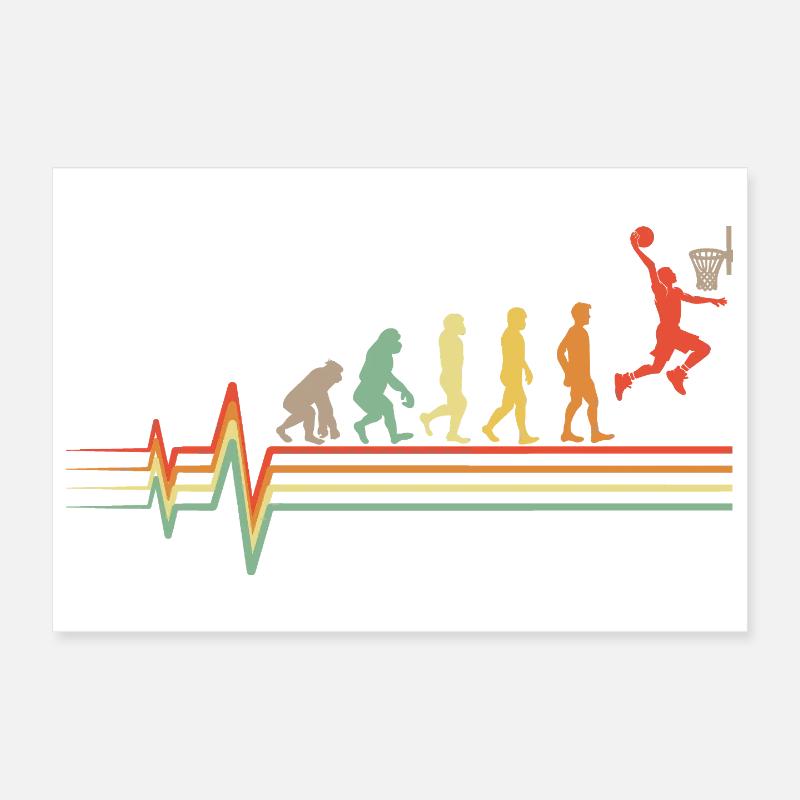 Basketball Evolution Retro ECG Heartbeat Gift Poster 30 x 20 cm