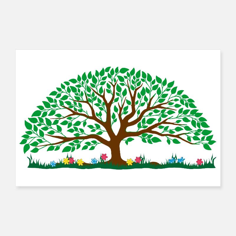 Arbre coloré – tronc brun avec feuilles vertes Poster 30 x 20 cm