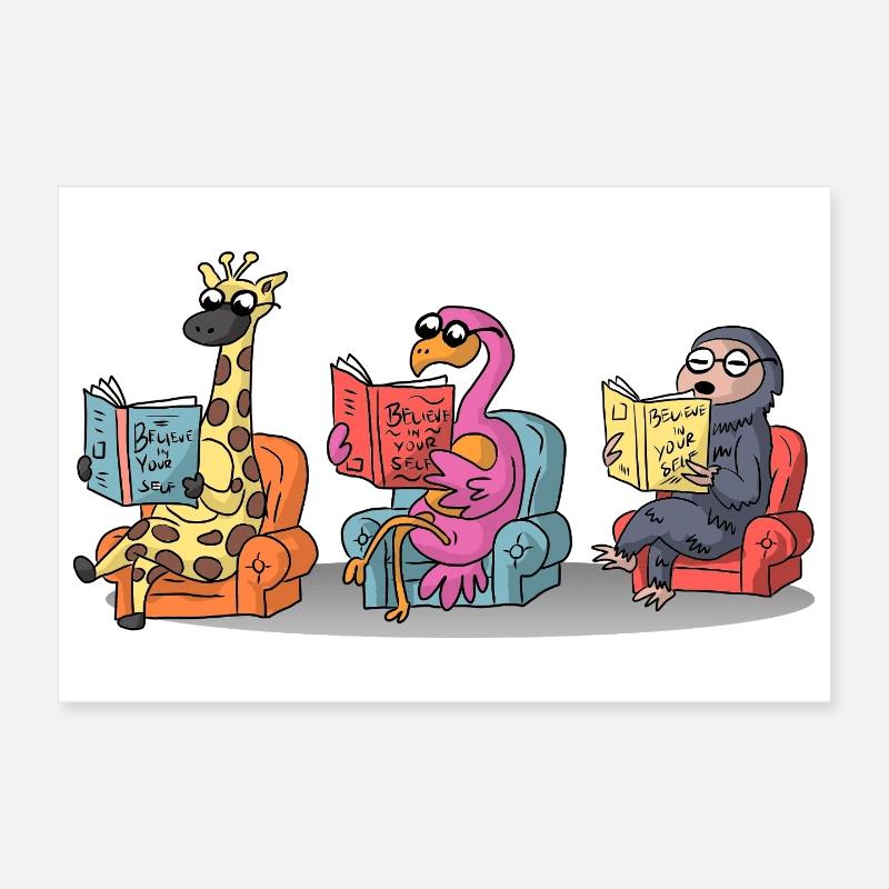 Animaux qui lisent Croyez en vous-même Rat de bibliothèque Enseignez Poster 30 x 20 cm