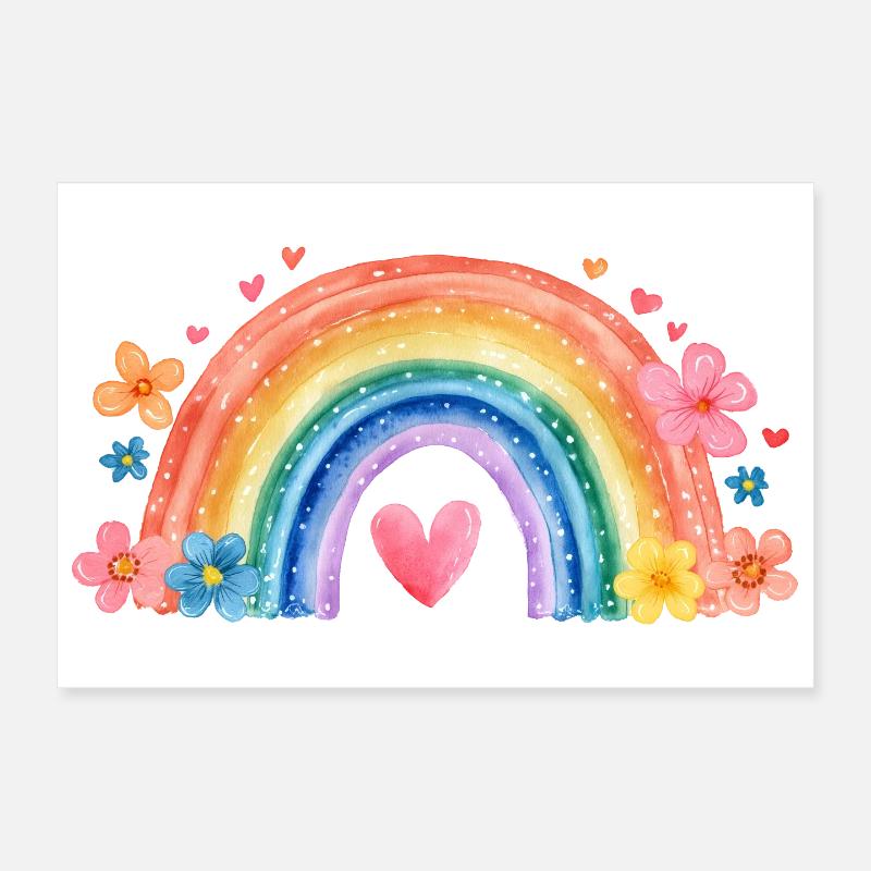 Regenbogen Einschulung – Süßes Mädchen Design - Poster 30x20 cm - Weiß