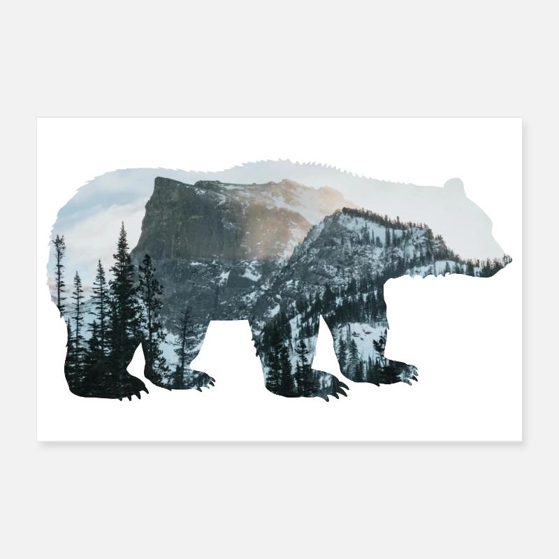 Bear Nature Conservation Mountains Forest Landscape Poster 12" x 8" (30x20 cm)