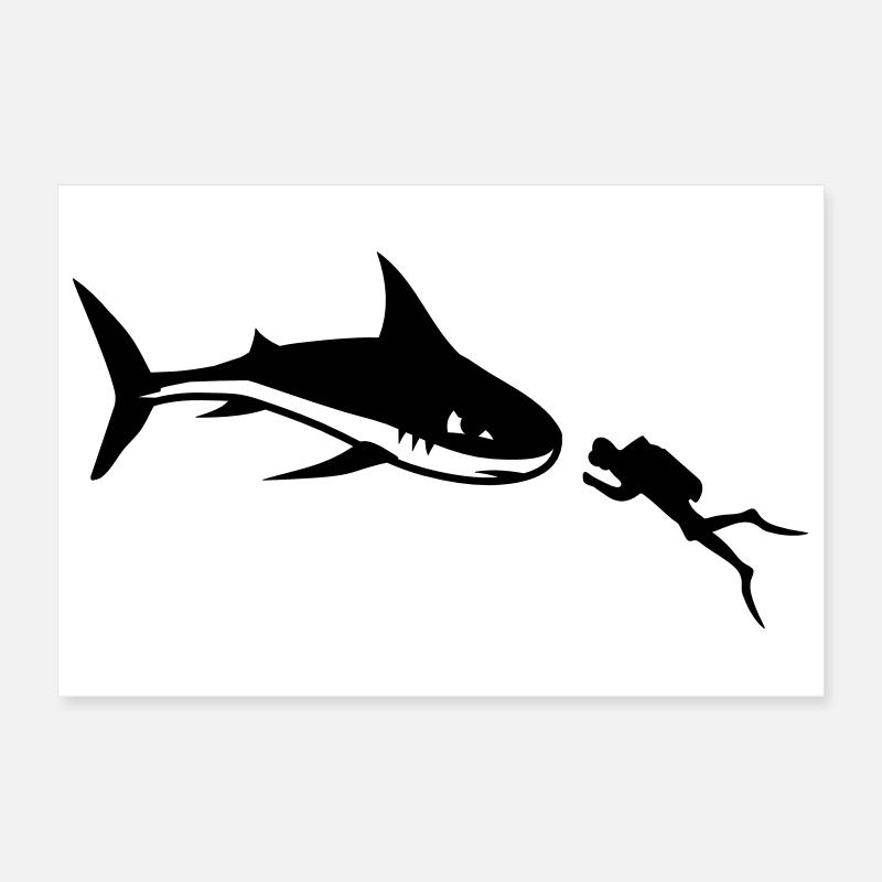 A shark and a diver Poster 12" x 8" (30x20 cm)