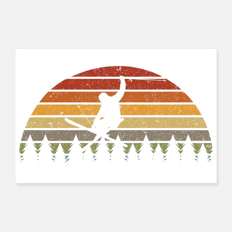Sunset Snowboarder in Pines Retro Tee Poster 12" x 8" (30x20 cm)