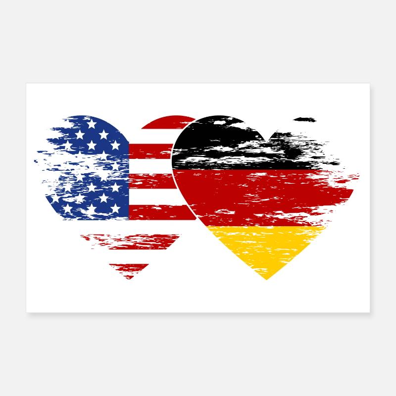 États-Unis, Allemagne, Drapeau, coeur utilisé Poster 30 x 20 cm