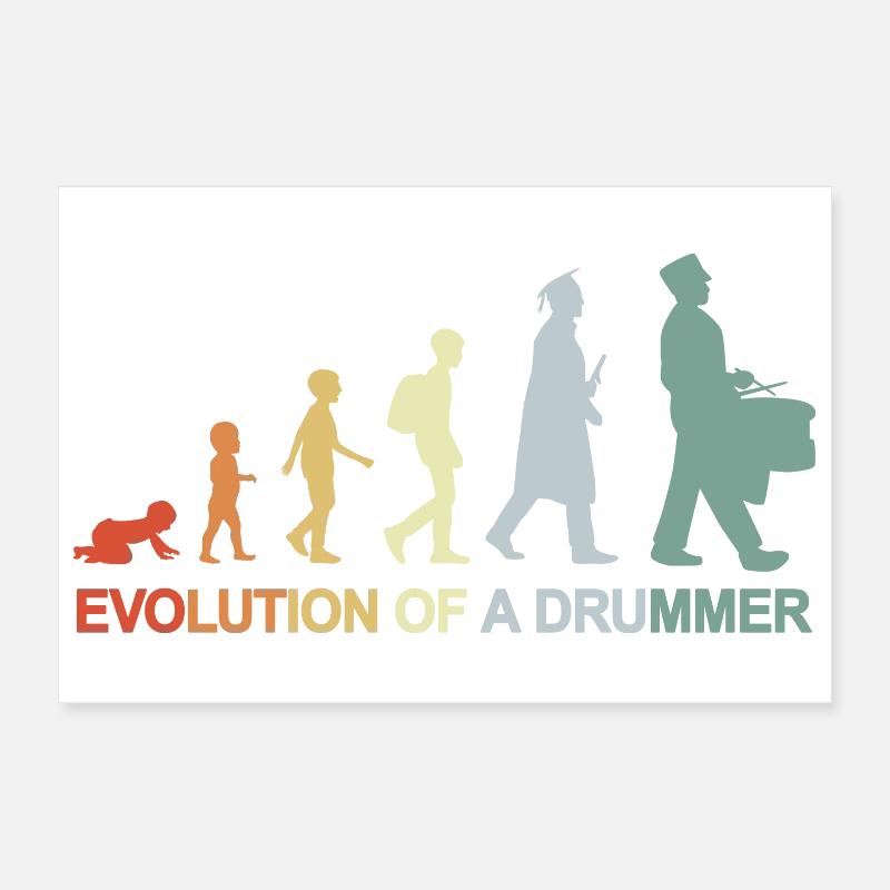 Vintage Trommelspieler Evolution - Poster 30x20 cm - Weiß