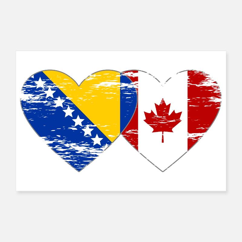 Coeur de drapeau de la Bosnie et du Canada utilisé Poster 30 x 20 cm