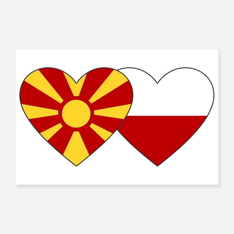 Macédoine Pologne Drapeau Coeur Poster 30 x 20 cm