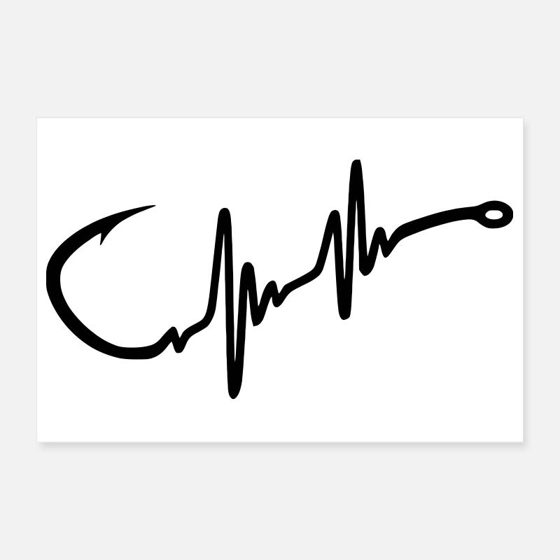 Fishing Hook Heartbeat Poster 12" x 8" (30x20 cm)