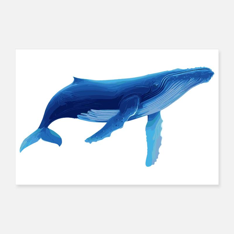 Whale in blue with sea patterns Poster 12" x 8" (30x20 cm)