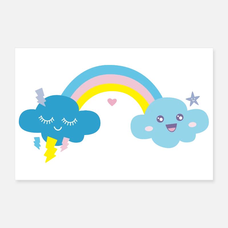 Kawaii Rainbow Cute Blue Clouds Poster 12" x 8" (30x20 cm)