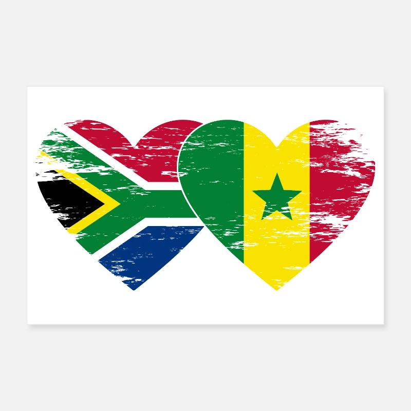 Afrique du Sud Drapeau Sénégal mains forme de coeur utilisé Poster 30 x 20 cm