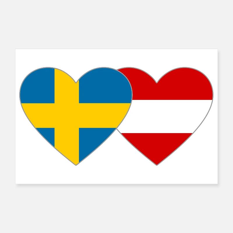 Suède Autriche Drapeau Coeur Poster 30 x 20 cm