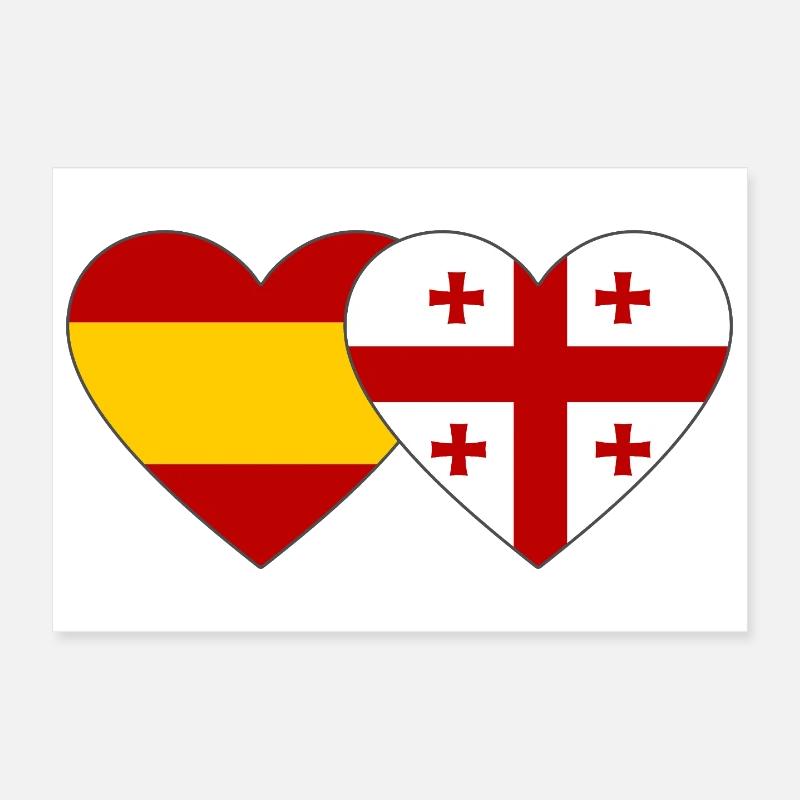 Espagne Géorgie Drapeaux Cœur Poster 30 x 20 cm