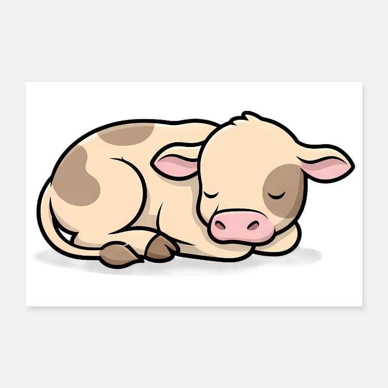 Veau endormi Vache bébé mignon Poster 30 x 20 cm