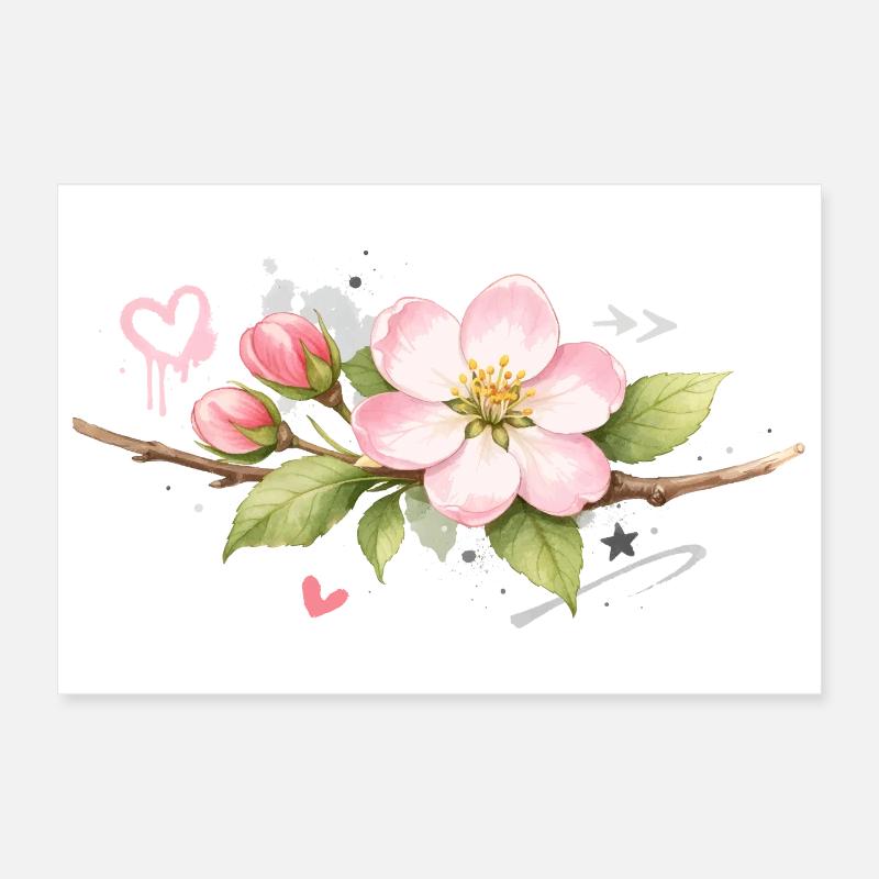 Branche de fleurs de pommier avec des accents de graffiti Poster 30 x 20 cm